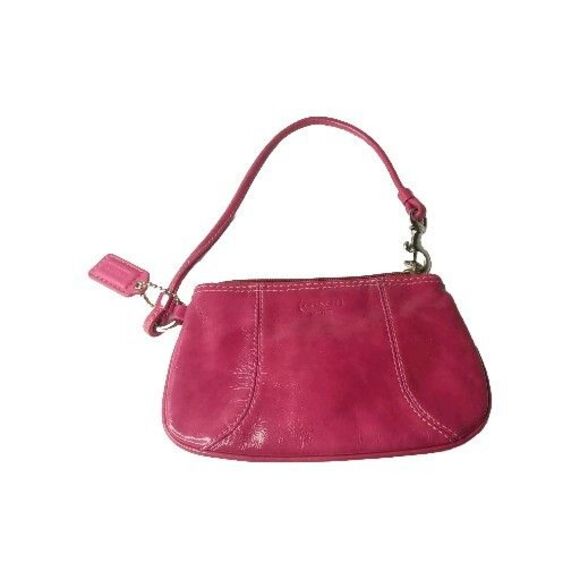Coach Corner Zip Leather Wristlet Raspberry Red Clutch Purse Small - Picture 2 of 5
